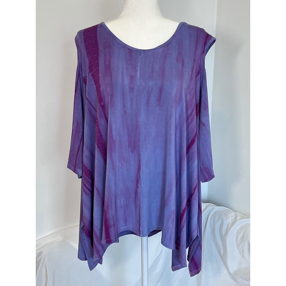 Soft Surroundings Cold Shoulder Tunic Women Large Purple Tie Dye Boho Swing Top